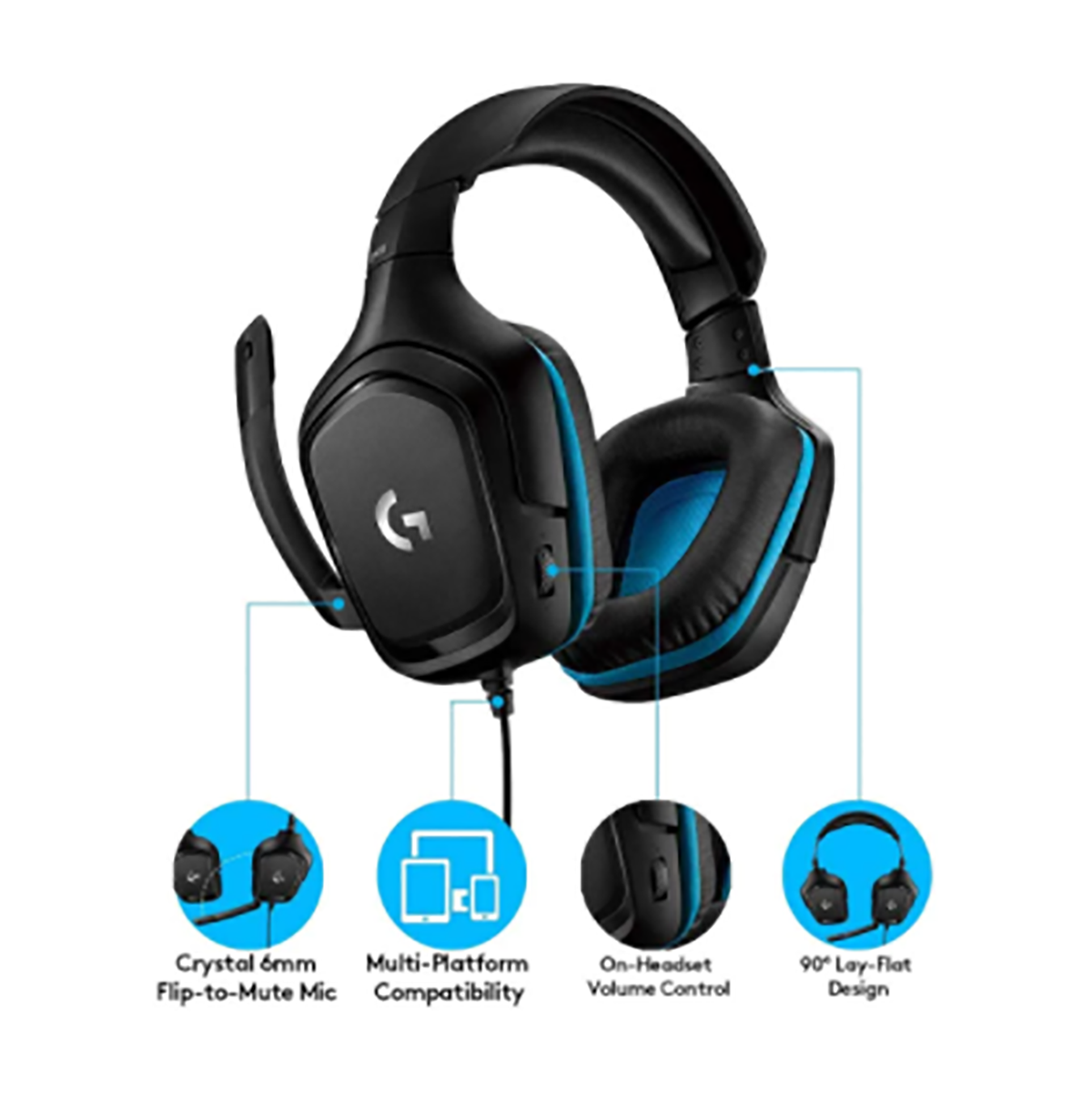 Logitech G431 Wired Black-Blue Gaming Headphone